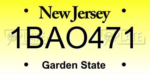 1BAO471 New Jersey License Plate
