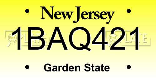 1BAQ421 New Jersey License Plate