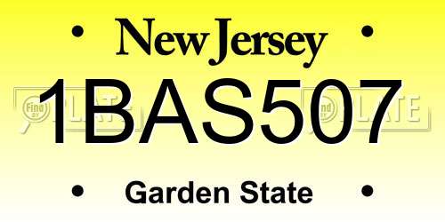 1BAS507 New Jersey License Plate