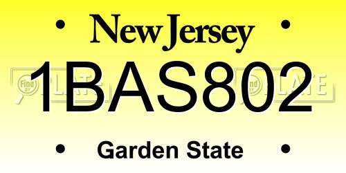 1BAS802 New Jersey License Plate