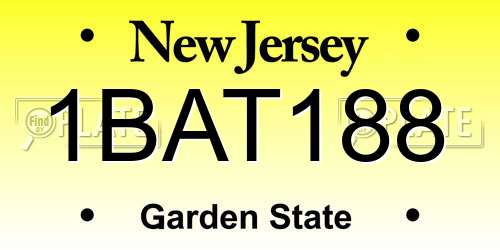 1BAT188 New Jersey License Plate