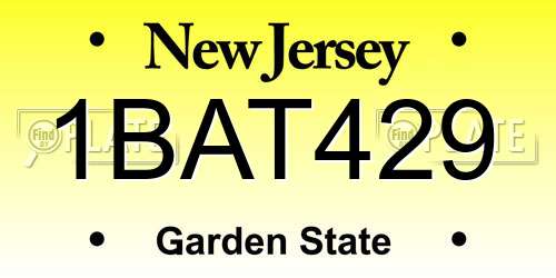 1BAT429 New Jersey License Plate