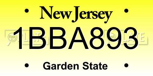 1BBA893 New Jersey License Plate