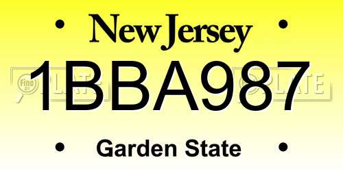 1BBA987 New Jersey License Plate