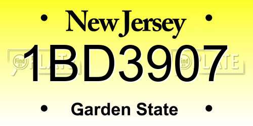1BD3907 New Jersey License Plate