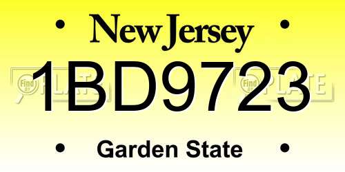 1BD9723 New Jersey License Plate
