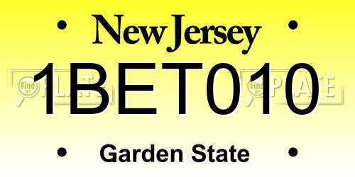 1BET010 New Jersey License Plate