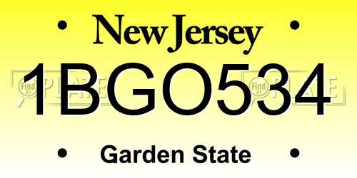 1BGO534 New Jersey License Plate