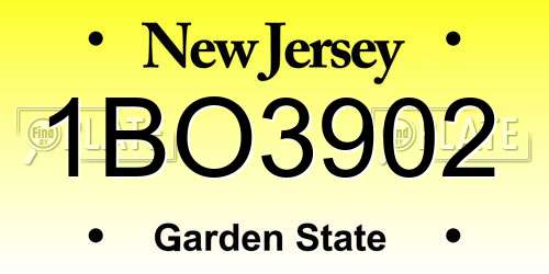 1BO3902 New Jersey License Plate