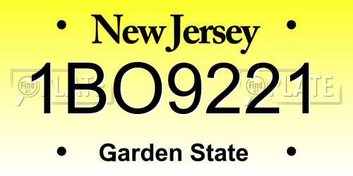 1BO9221 New Jersey License Plate