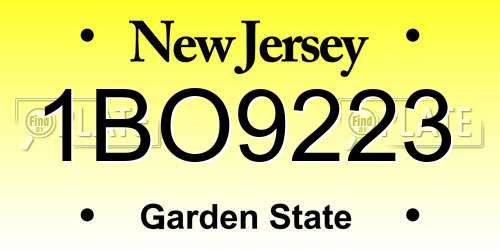 1BO9223 New Jersey License Plate