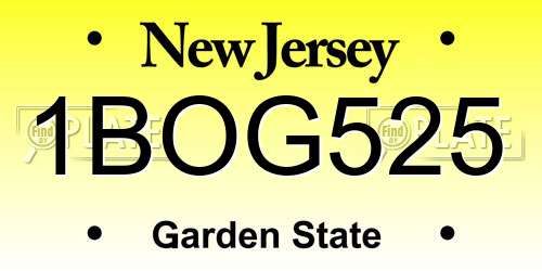 1BOG525 New Jersey License Plate