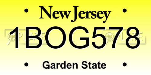 1BOG578 New Jersey License Plate