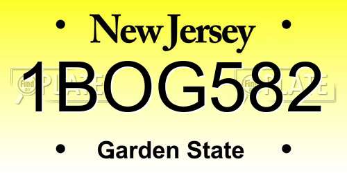 1BOG582 New Jersey License Plate