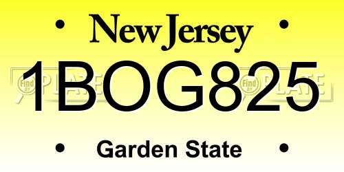 1BOG825 New Jersey License Plate