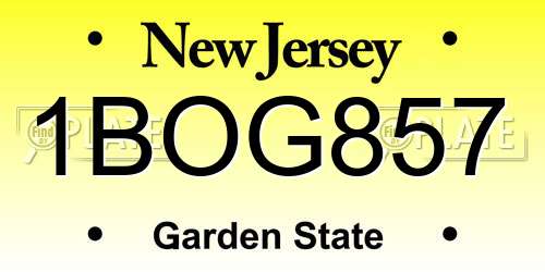 1BOG857 New Jersey License Plate