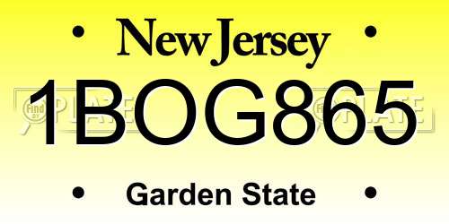 1BOG865 New Jersey License Plate