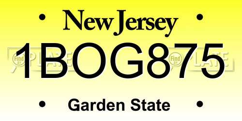 1BOG875 New Jersey License Plate