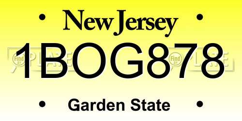 1BOG878 New Jersey License Plate