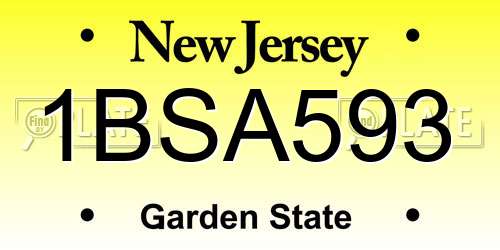 1BSA593 New Jersey License Plate