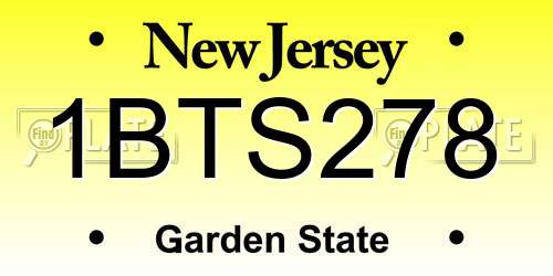 1BTS278 New Jersey License Plate