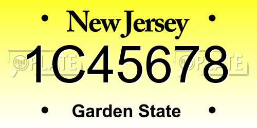 1C45678 New Jersey License Plate