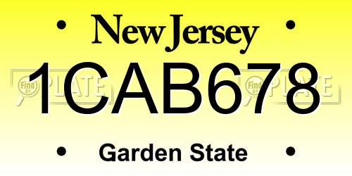 1CAB678 New Jersey License Plate