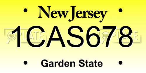 1CAS678 New Jersey License Plate