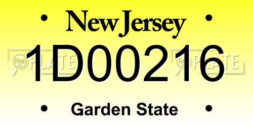 1D00216 New Jersey License Plate