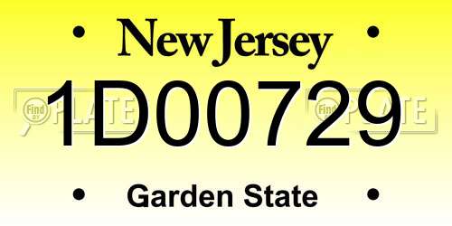 1D00729 New Jersey License Plate
