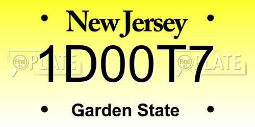 1D00T7 New Jersey License Plate