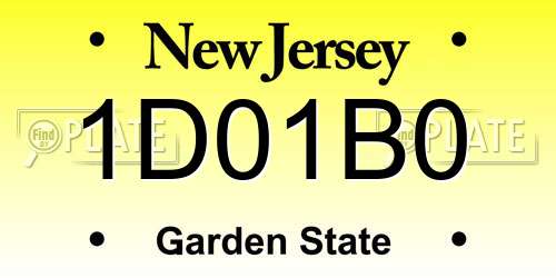 1D01B0 New Jersey License Plate