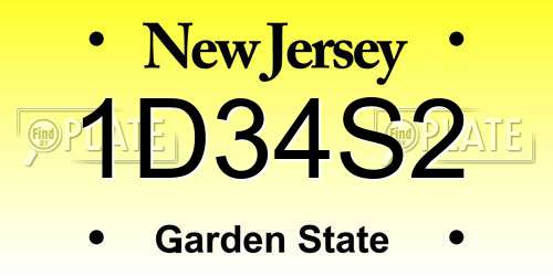 1D34S2 New Jersey License Plate