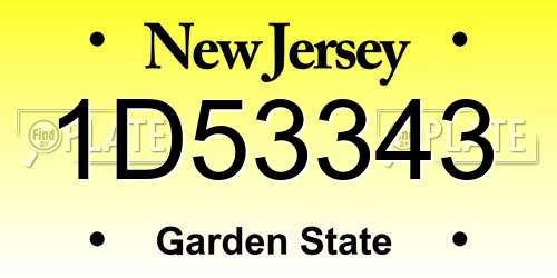 1D53343 New Jersey License Plate