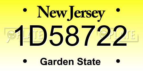 1D58722 New Jersey License Plate