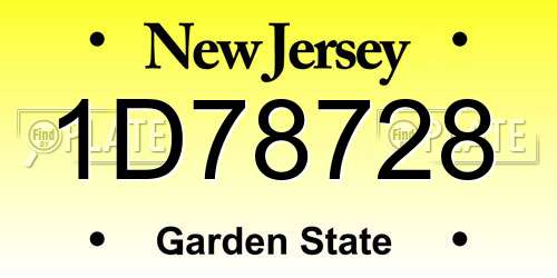 1D78728 New Jersey License Plate