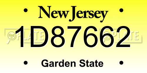 1D87662 New Jersey License Plate