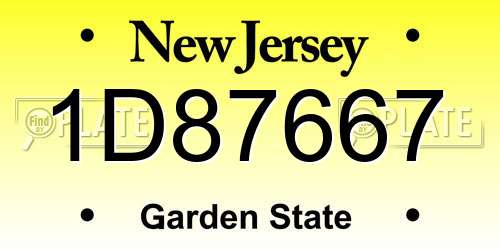 1D87667 New Jersey License Plate