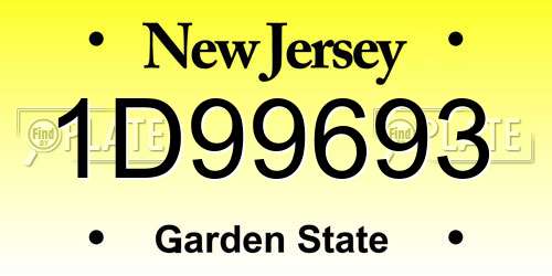 1D99693 New Jersey License Plate