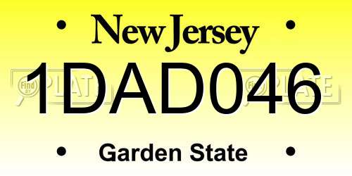 1DAD046 New Jersey License Plate