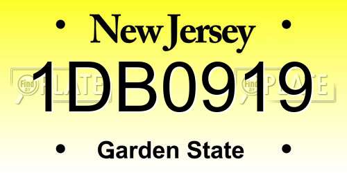 1DB0919 New Jersey License Plate