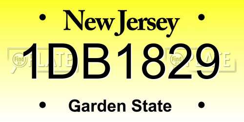 1DB1829 New Jersey License Plate