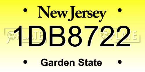 1DB8722 New Jersey License Plate