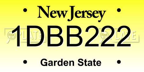 1DBB222 New Jersey License Plate