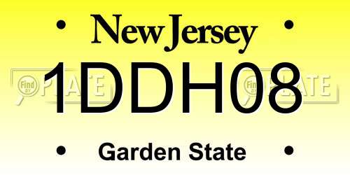 1DDH08 New Jersey License Plate