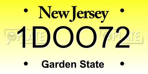 1DOO72 New Jersey License Plate