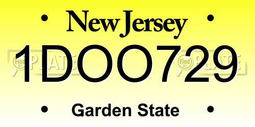 1DOO729 New Jersey License Plate