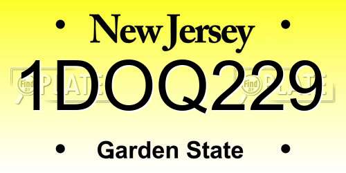 1DOQ229 New Jersey License Plate