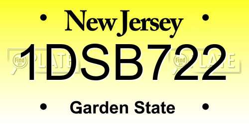 1DSB722 New Jersey License Plate
