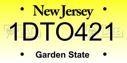 1DTO421 New Jersey License Plate
